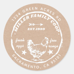 Sticker Rond famille coop hen oeufs frais retour adresse