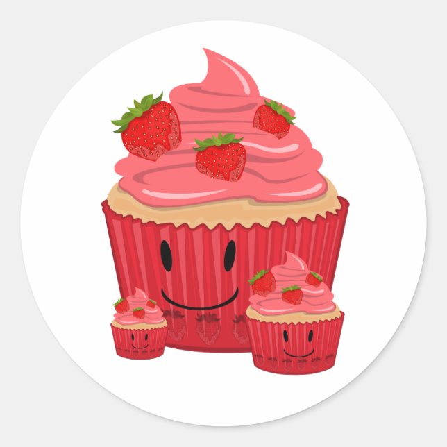 Sticker Rond Famille Cupcake aux fraises (Devant)