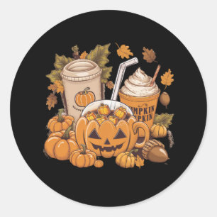Sticker Rond Famille d'automne Halloween Thanksgiving Mignon Au