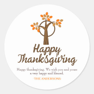 Sticker Rond Famille de Bon thanksgiving Floral Tree d'automne