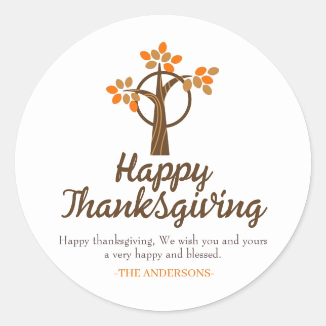 Sticker Rond Famille de Bon thanksgiving Floral Tree d'automne (Devant)