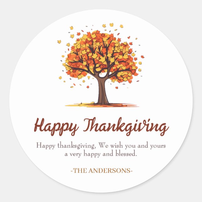 Sticker Rond Famille de Bon thanksgiving Floral Tree d'automne (Devant)
