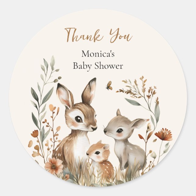 Sticker Rond Famille de cerfs Boho Pampas Baby shower Cadeau (Devant)