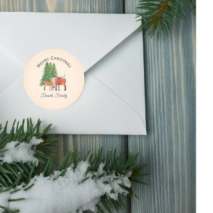Sticker Rond Famille de cerfs personnalisée pour Noël