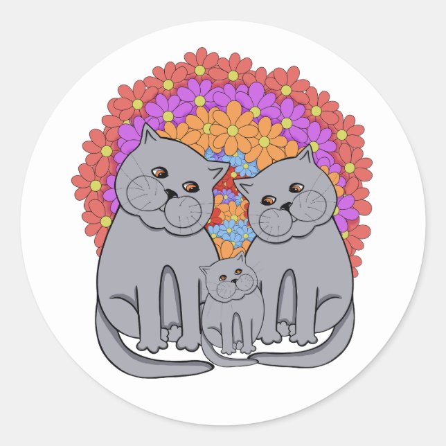 Sticker Rond Famille de chats. (Devant)