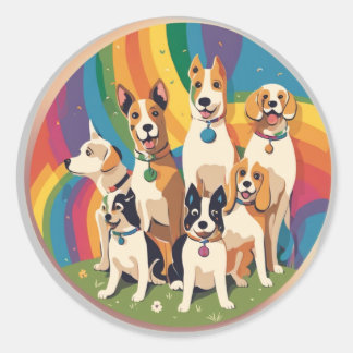 Sticker Rond Famille de chiens mignons