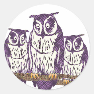 Sticker Rond Famille de Chouette géométrique Abstraite violette