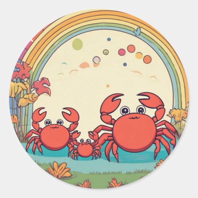 Sticker Rond Famille de crabes mignons (Devant)