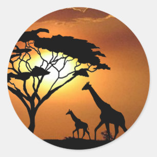Sticker Rond famille de girafes