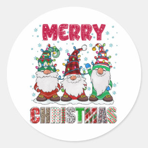 Sticker Rond Famille de gnome joyeux Noël Arbre de Noël drôle