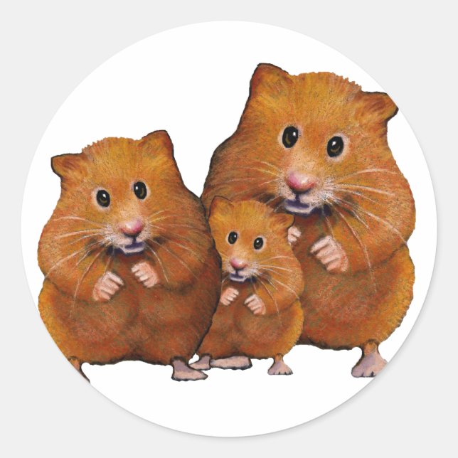 Sticker Rond Famille de hamster de trois : mignonne : Crayon co (Devant)