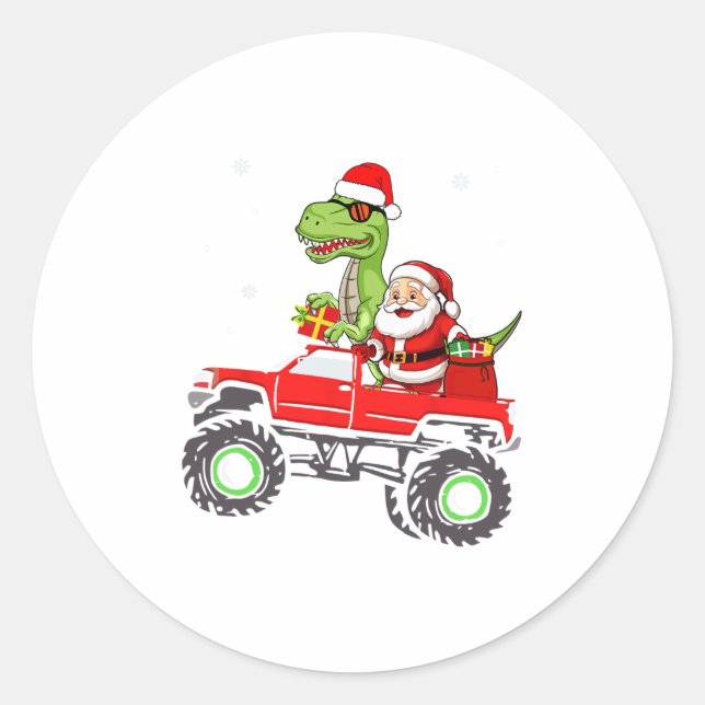 Sticker Rond famille de noël appariement père Noël camion dinos (Devant)
