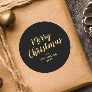 Sticker Rond Famille de Noël Elegant Noir Joyeux