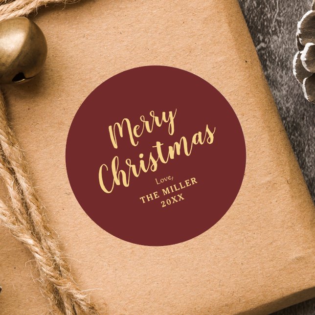 Sticker Rond Famille de Noël Elegant Rouge Joyeux (Créateur téléchargé)