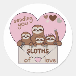 Sticker Rond Famille de paresseux avec enveloppe, cœur et texte
