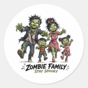 Sticker Rond Famille de zombies mignons, restez effrayants