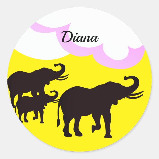 Sticker Rond Famille d'éléphants  (Devant)