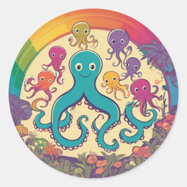 Sticker Rond Famille d'Octopus (Devant)