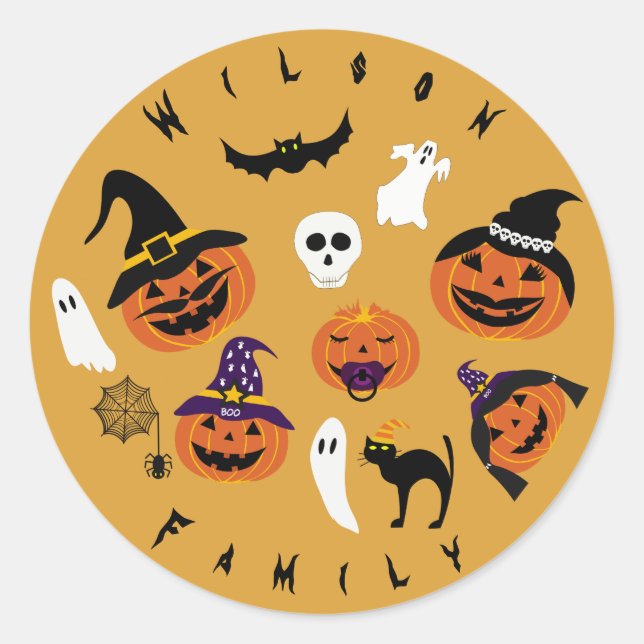 Sticker Rond Famille Halloween de Jack-o'-lantern (Devant)