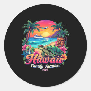 Sticker Rond Famille Hawaii été jumelé Voyage Vacation 2025 V