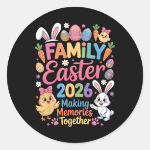 Sticker Rond Famille Heureuse Pâques 2026 Création de Souvenirs