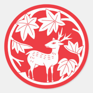 Sticker Rond Famille japonaise Crest-érable japonais et cerf