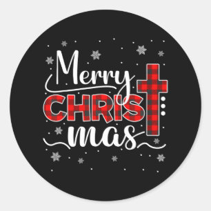 Sticker Rond Famille Joyeux Noël Croix chrétienne Buffalo
