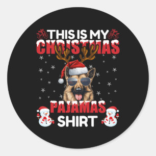 Sticker Rond Famille Matching Funny Xmas Pajama berger allemand