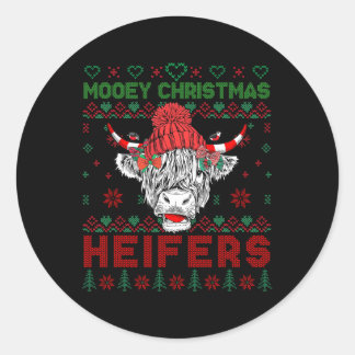 Sticker Rond Famille Noël Doux moche Highland Vache Aimer He