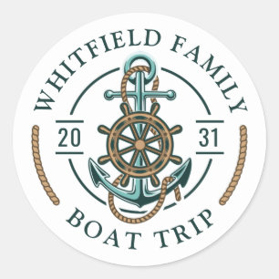 Sticker Rond Famille Personnalisée Voyage en bateau nautique Ré