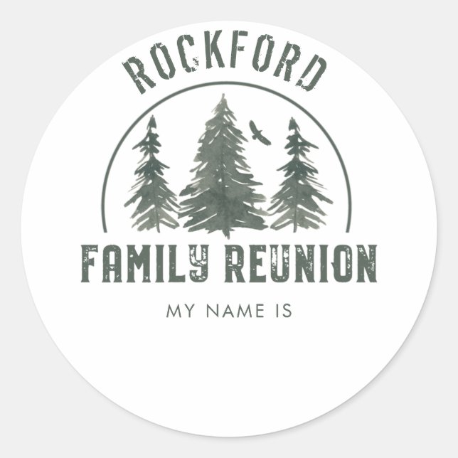Sticker Rond Famille Réunion Forêt rustique MON NOM EST (Devant)