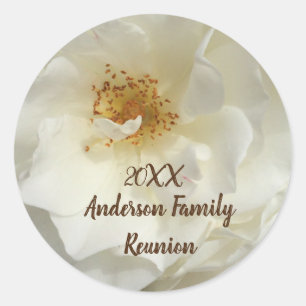 Sticker Rond Famille Réunion Rose blanche photo Collecte floral