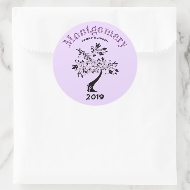Sticker Rond Famille Réunion tendance Purple Black Tree personn (Sac)