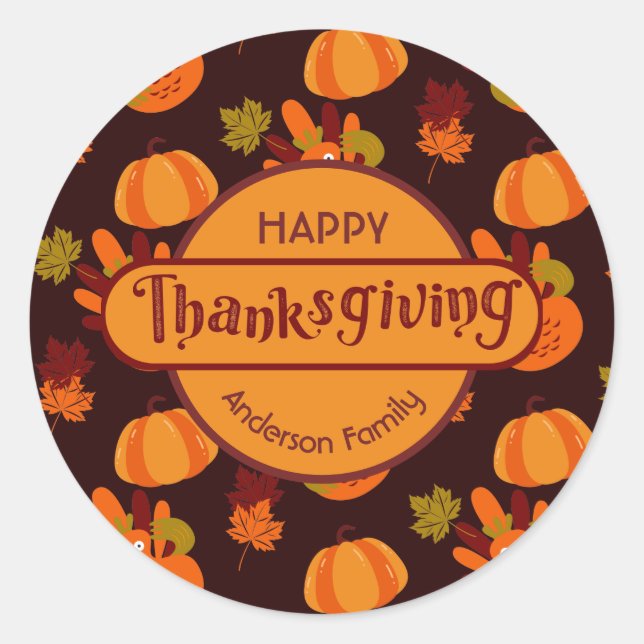 Sticker Rond Famille Thanksgiving Automne quitte Turquie Citrou (Devant)