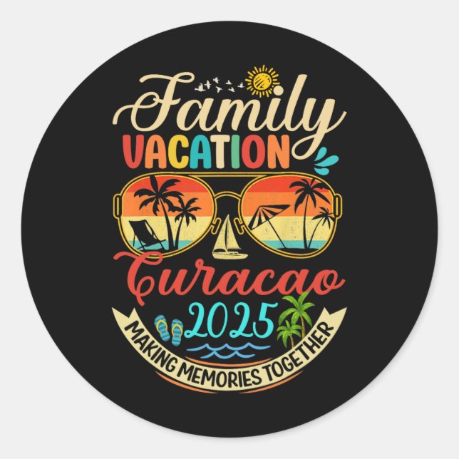 Sticker Rond Famille Vacances Curacao 2025 Souvenirs Famille Su (Devant)
