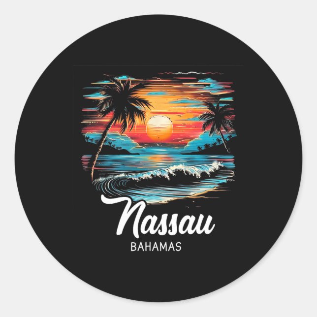 Sticker Rond Famille Vacances Retro Sunset Bahamas Nau (Devant)