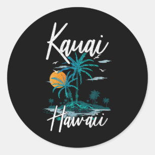 Sticker Rond Famille Vacances Retro Sunset Hawaii Kauai