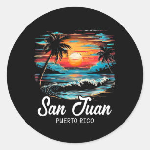 Sticker Rond Famille Vacances Retro Sunset Porto Rico San Juan