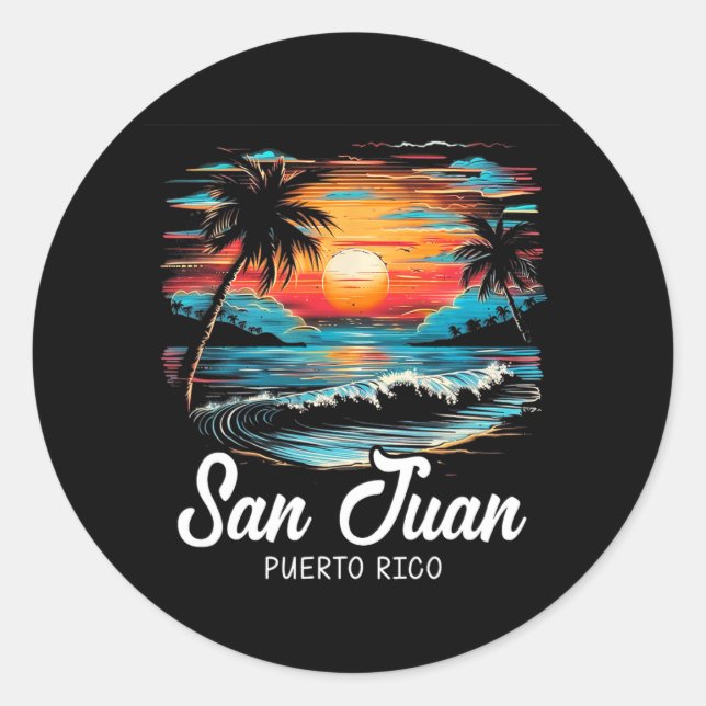Sticker Rond Famille Vacances Retro Sunset Porto Rico San Juan (Devant)