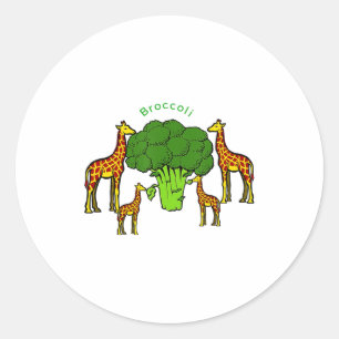Sticker Rond Famille végétarienne de girafes mangeant du brocol