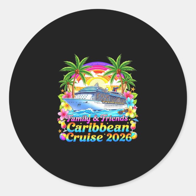 Sticker Rond Family And Friends Caribbean Cruise 2026 Tee Beach (Devant)