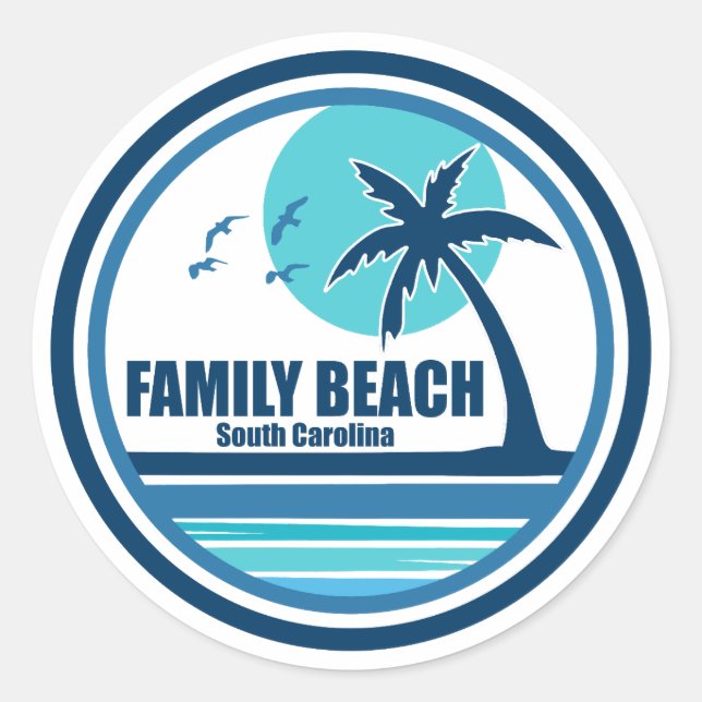 Sticker Rond Family Beach Caroline du Sud Palm Tree Birds (Devant)