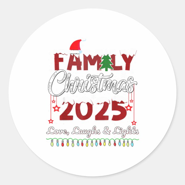 Sticker Rond Family Christmas 2025 Love, Laughs And Lights Holi (Devant)