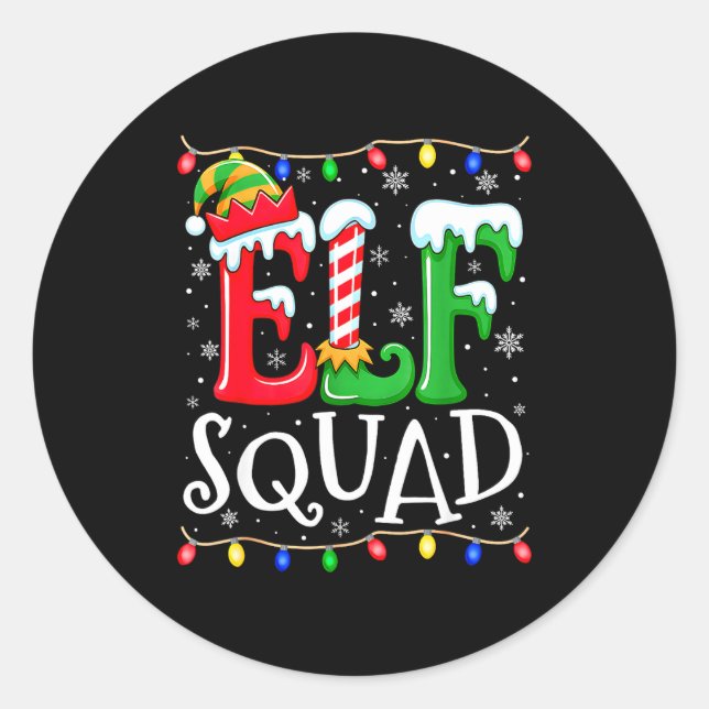 Sticker Rond Family Christmas Matching Pajamas Elf Xmas Squad  (Devant)