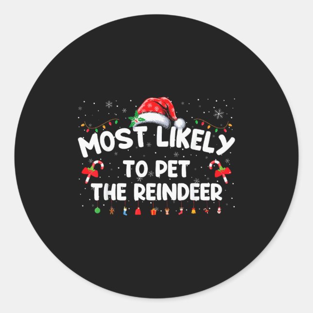 Sticker Rond Family Christmas Pajamas Most Likely To Pet The Re (Devant)