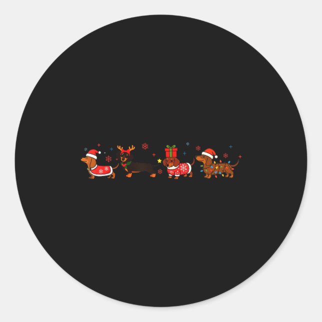 Sticker Rond Family Dachshund Santa Sleigh Reindeer Snow Christ (Devant)