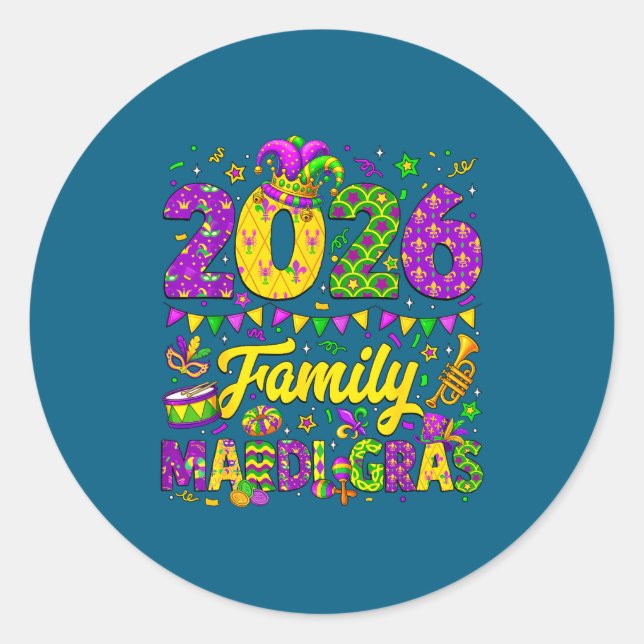 Sticker Rond Family Mardi Gras 2026 Fat Tuesday Family Matching (Devant)