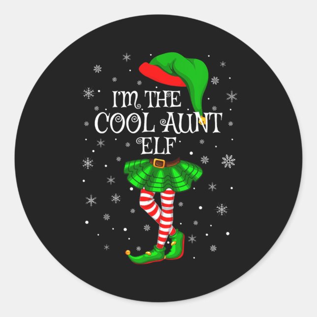 Sticker Rond Family Matching Women Girls I'm The Cool Aunt Elf  (Devant)