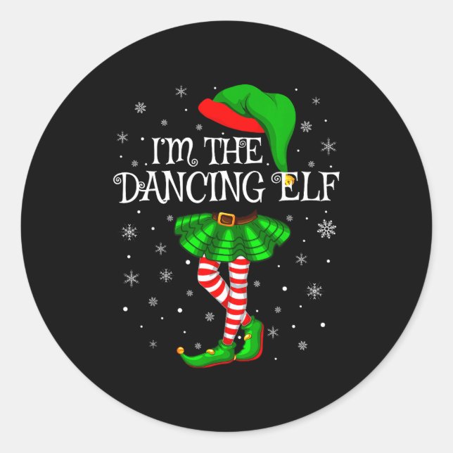 Sticker Rond Family Matching Women Girls I'm The Dancing Elf Ch (Devant)