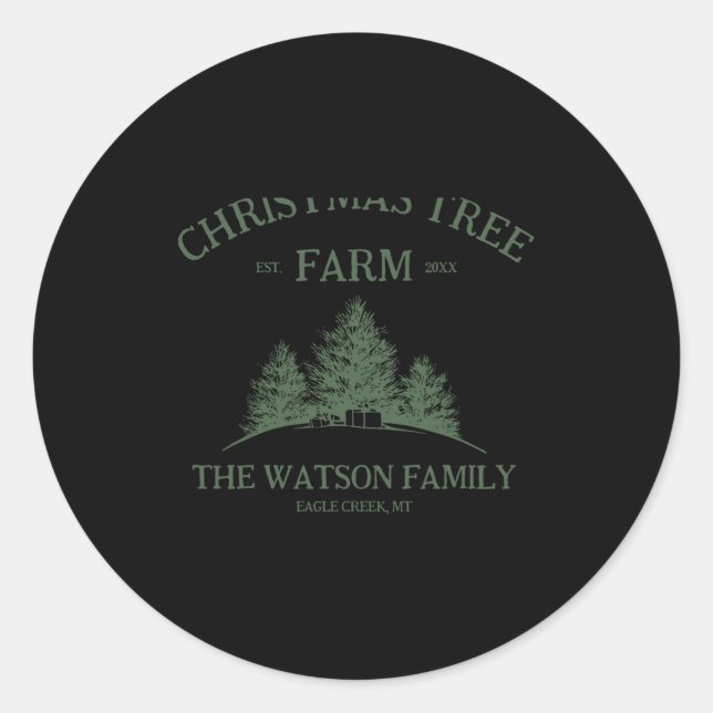 Sticker Rond Family Name Christmas Tree Farm Retro  (Devant)